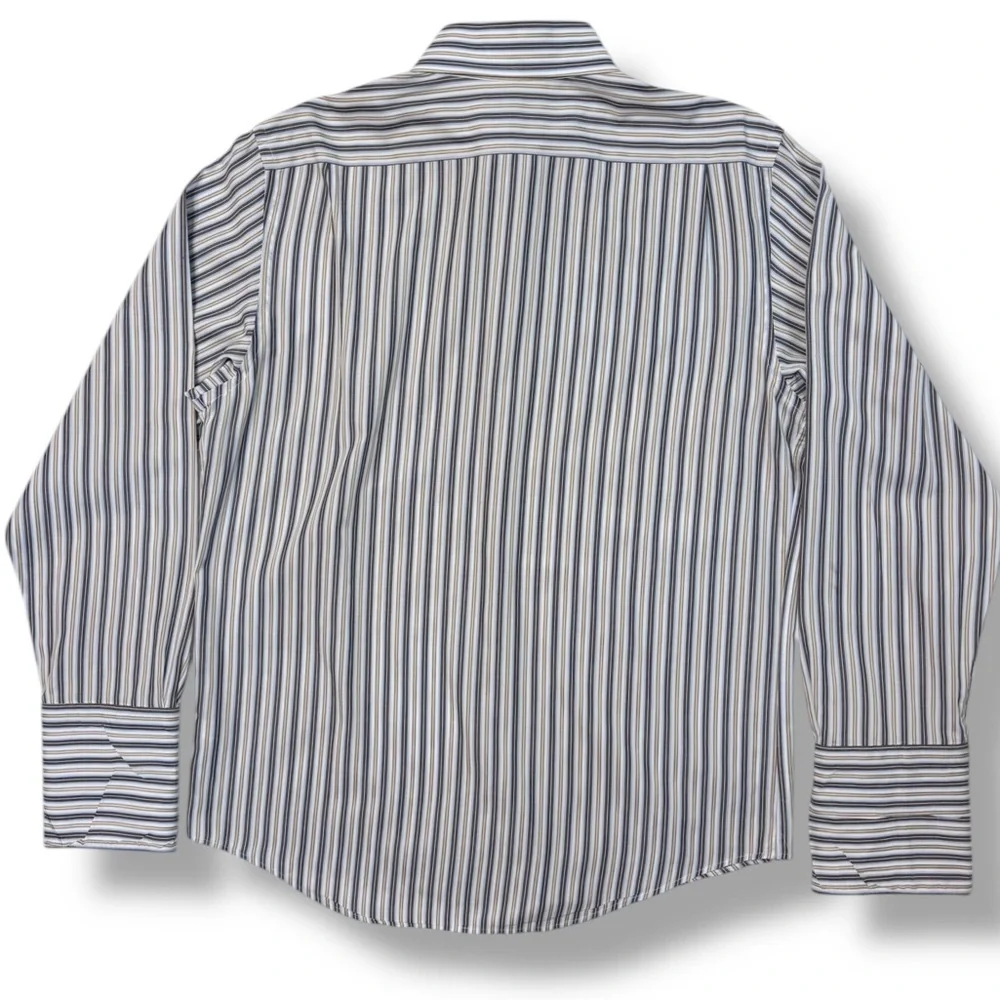 BANANA REPUBLIC Tan & Blue Striped Oxford Cotton Button Front Dress Shirt